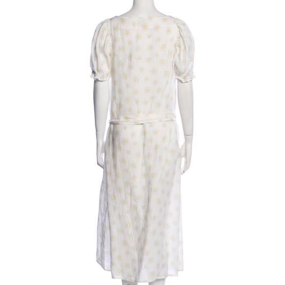 Sleeper Brigette Daisy Print 100% Linen Square Neck Midi Dress XL - Picture 7 of 10